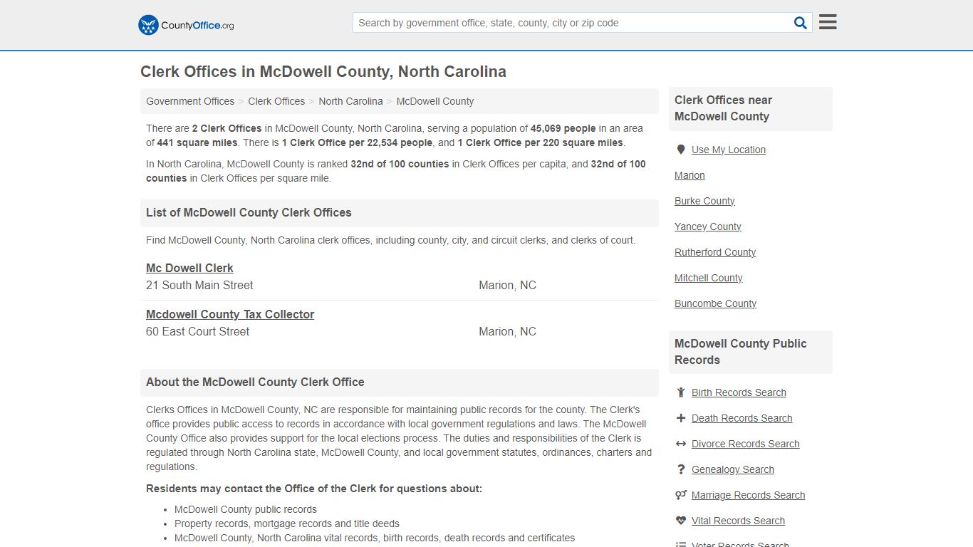 Clerk Offices - McDowell County, NC (County & Court Records)